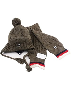 Baby Boy's Toddler Kids Winter Knit Jacquard Vintage Patterned Earflap Beanie Hat Skull Cap Warm Cuff+Scarf Set