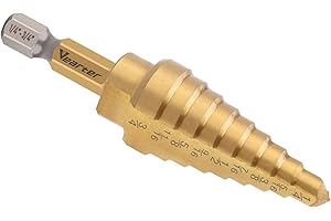 Vearter HSS Straight Groove Step Drill Bits, 1/4" - 3/4" Unibit 9 Steps M2 Material Titanium Coated Hex Shank for Drilling Holes in Stainless Steel Aluminium Sheet Metal Wood Plastic PVC