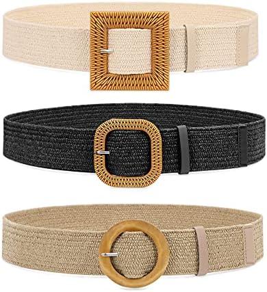 Amazon.com: WHIPPY 3 Packs Women Straw Woven Elastic Stretch 