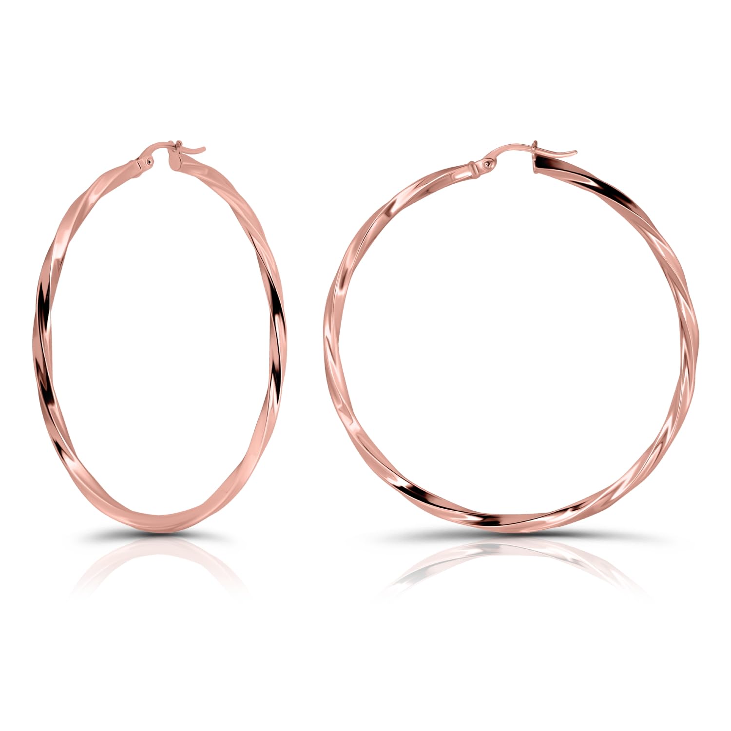 Hoops & Loops - Aretes de argolla con parte superior retorcida de 50 mm de plata de ley con baño de destellos en oro rosa