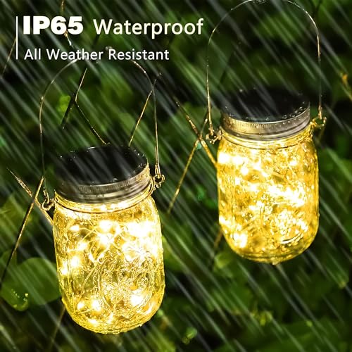 Solar Garden Lantern - 4 Light Chains 30 Bulbs Vase with Handle - IP65 Waterproof Solar Lamp Rustproof Outdoor Indoor - Decoration for Party, Wedding, Bar, Gazebo, Patio