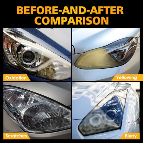 SHIELDOM Car Headlight Restoration Kit Restorer for Auto Headlamp Cleaner Renewal Set of | 7X Sandpaper | 1x Sponge | 1x Towel | Remove Scratches Yellowing and Oxidation - 30ML