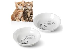 HAPPY KIT 2pcs Little Cat Bowls,5Inch Cat Food Bowl for Indoor Cats,Cute Kittens Plate/Dish/Dishes Set with Non-Slip Relief of Whisker Fatigue for Kitten - Microwave and Dishwasher Safe