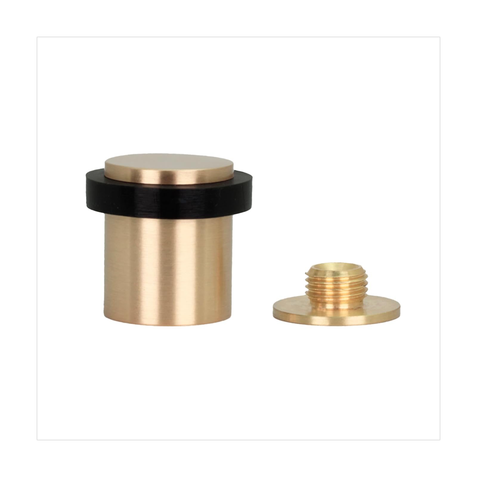 EVI Herrajes | Brass Door Stop | Ø24x30mm | Floor Mounted | Matte Finished Brass | Natural Silicone Protection | Includes Screw + Fastening Plug | Model I-18024X30-CB