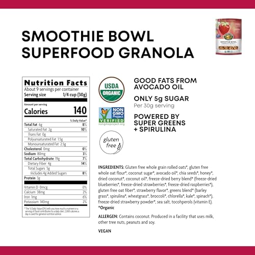NATURE’S PATH ORGANIC SUPERFOOD SMOOTHIE BOWL GRANOLA, 9.5 OZ (PACK OF 1), GLUTEN FREE, NON-GMO