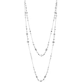 Long Beaded Silver Necklaces for Women Layered Long Statement Necklace with Stone Pearl Beads Double Sweater Chain Costume Jewelry for Women