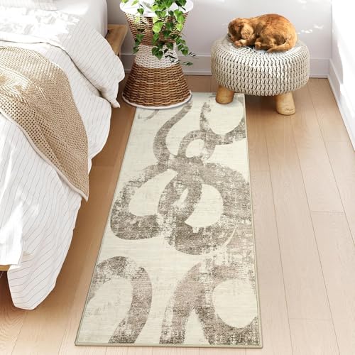 GarveeHome Washable Runner Rug 2x6, Soft Non Slip Brown Kitchen Runner, Low Pil…