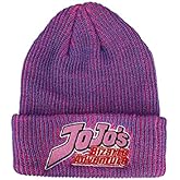 JoJo's Bizarre Logo Flat Embroidery on Pink Purple Two-Tone Ribbed Acrylic Knitted Beanie Hat
