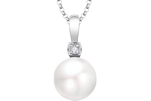 JO WISDOM Pearl Necklace,925 Sterling Silver Cubic Zirconia 10mm Freshwater Cultured Pearl Pendant Necklace,Jewelry for Women