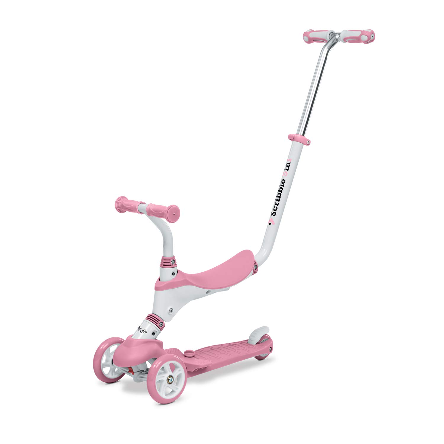 Mondo On&Go - 5in1 Scribble Scooter for Kids - With Seat, Soft Rubber Pedals and Large 3 Wheels - Age 1 to 5 Years | Max 50 kg - Pink - 28575