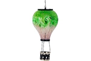 YELENEW Solar Hot Air Balloon Lanterns with Flame Flickering Hanging Solar Lanterns Outdoor Waterproof LED Glass Garden Decorative Lights for Patio Yard Porch Tree,Mother Day Gift for Women(Green)