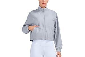 altiland Women's Athletic Running Yoga Gym Track Zip Up Cropped Jackets UPF 50+ Sun Protection Long Sleeve Workout Shirts