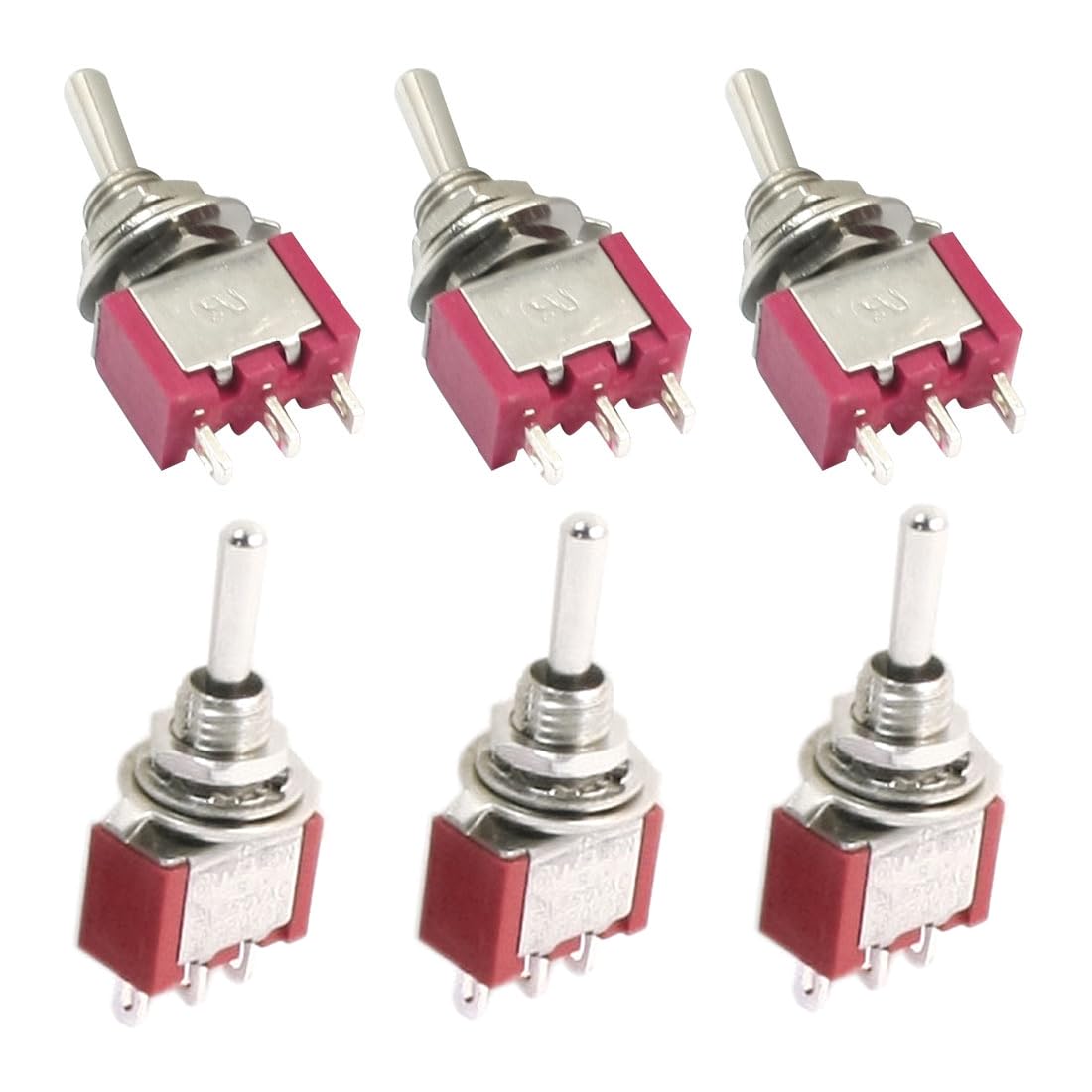 sourcingmap SPDT ON-OFF-ON 3 Position Momentary Toggle Switch AC 120V 5A Red 6pcs