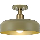 BISAMIYA Modern Semi Flush Mount Ceiling Light Fixture, 12.6" Metal Shade and Brass Accent Ceiling Light, for Entryway, Hallw