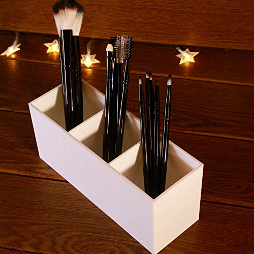 Dseap Makeup Brush Holder Organizer Acrylic, 3 Compartments Make up Brushes Holder, Makeup