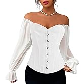 KIMIKAL Corset Tops for Women, Long Sleeve Renaissance Bustier Lace Top Corsets Belt, Going Out Overbust Bustier Costumes