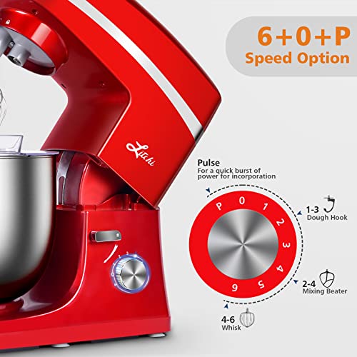 Litchi Stand Mixer, 650W 6 Speed TiltHead Mixer With 5.5 Quart