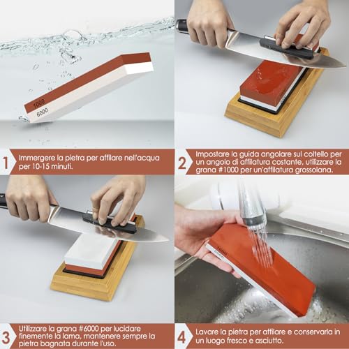SHAN ZU Knife Sharpening Stone, 1000/6000 Japanese Grit Knife Sharpening Stone, 2-in-1 Professional Sharpening Stone with Angle Guide & Non-Slip Silicone Holder