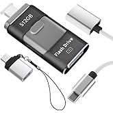 No App Needed 512GB Phone Photo Stick, 4in1 USB Flash Drive,USB 3.0 External Storage Stick with USB-C Cable,Lanyard & USB-C A