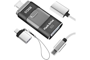 No App Needed 512GB Phone Photo Stick, 4in1 USB Flash Drive,USB 3.0 External Storage Stick with USB-C Cable,Lanyard & USB-C A