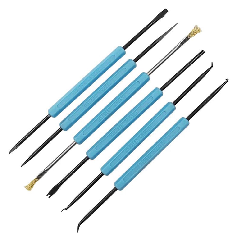 6 Pieces Soldering Aid Kit, Welding Assist Tools Brush Scraper Hook Fork for PCB Circuit Boards Electronic Repair, Double Sided