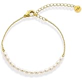 Altitude Boutique Freshwater Pearl Row Bracelet | 3x4mm AAA Cultured Pearls on 14K Gold-Plated Chain | Timeless Pearl Bracelet Design for Women
