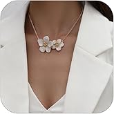 NLMSKI Double Flower Blossom Petal Pendant Necklace For Women Dainty Elegant Statement Adjustable Delicate Chain Gold Color White Pink Green Colors