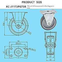 Casoter 3"(75mm) Caster Set - 2 Rigid & 2 Swivel