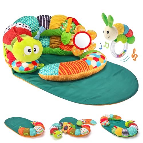 hahaland Baby Toys 0-3 Months - 3 in 1 Tummy Time & Support for Sitting Cushion - Toys with Rattles, Teether for Baby 0 3 6 Months