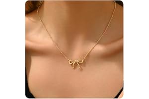 JotCa Gold Necklace for Women 18K Gold Plated Dainty Bow with Pearl Pendant Necklace Tiny CZ Bow Herringbone Chain Necklace Trendy Necklaces Gold Jewelry