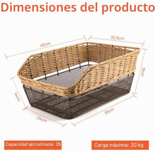 Cesta trasera grande para bicicleta, 25 L, con capacidad de carga de hasta 20 kg, base de metal, cesta para mochila escolar, resistente a la intemperie, no se oxida, bicicleta eléctrica en