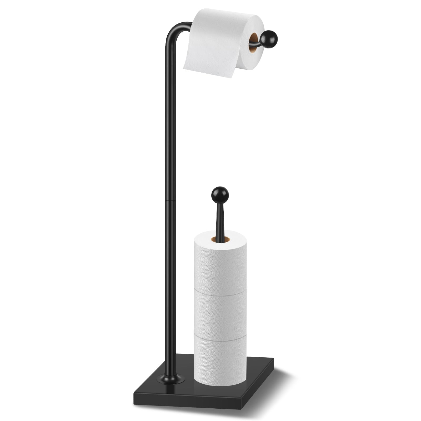 Free Standing Toilet Roll Holder, Freestanding Toilet Paper Holder Stand for Bathroom, Floor Standing Toilet Tissue Holder Dispenser Storages 4 Rolls, Stainless Steel Toilet Roll Stand Black