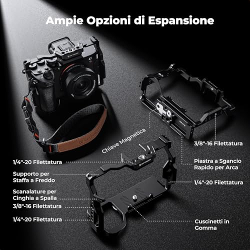 K&F CONCEPT Alpha 7 III/7 IV/7 Ⅴ/7R III/7R Ⅴ Cage, Gabbia per Fotocamera per Sony Alpha 7 III/7 IV/7 Ⅴ/7R III/7R Ⅴ con Piastra a Sgancio Rapido Integrata per Arca, Guida NATO, Filettature da 3/8“