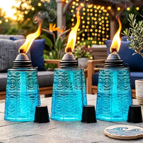 Seraphic Citronella Torches for Outdoor Patio Table Top Decor, Blue at Amazon