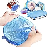 Leyic Silicone Stretch Lids, 6-Pack Reusable Various Sizes and Shape Cover for Bowl, Eco-Friendly Heat Resistant, Refrigerator Microwave and Dishwasher, Blue