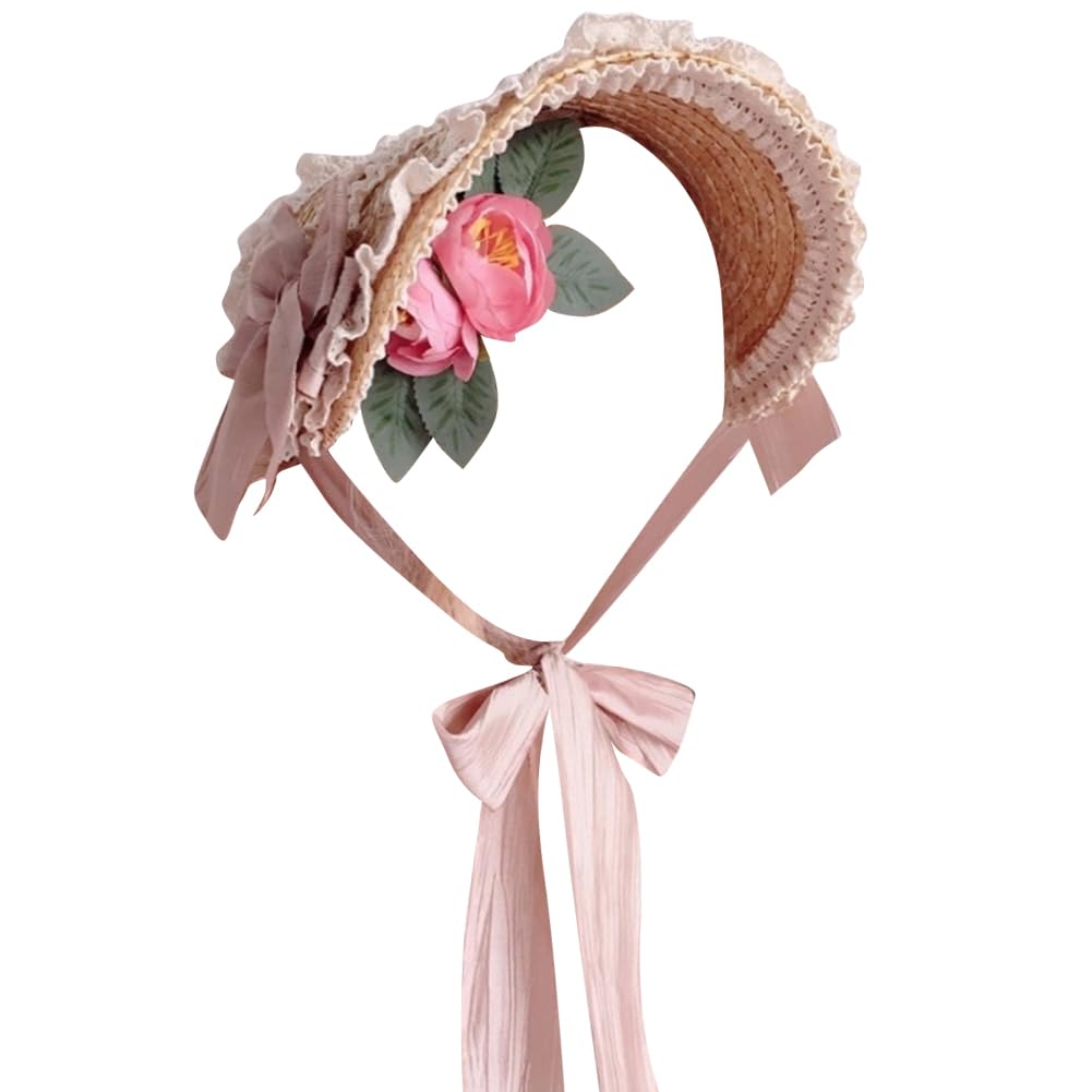 Photo 1 of Girls Women Victorian Tea Party Sun Hat Bows Flower Ribbons Straw Hats Pink
