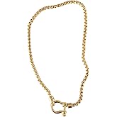 VLSQHNCF 18K Gold Plated Buckle Necklace with Heavy Screw Anchor Shackle Wheat Chain Two Tone Carabiner 17.7 Inch Stainless Steel Foxtail Chain