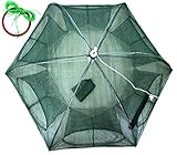 JSHANMEI Foldable Bait Cast Mesh Trap Net Portable Fishing Landing Net Shrimp Cage for Fish Lobster Prawn Minnow Crayfish Crab with Hand Rope Floating Circle (6 Sides 6 Holes)