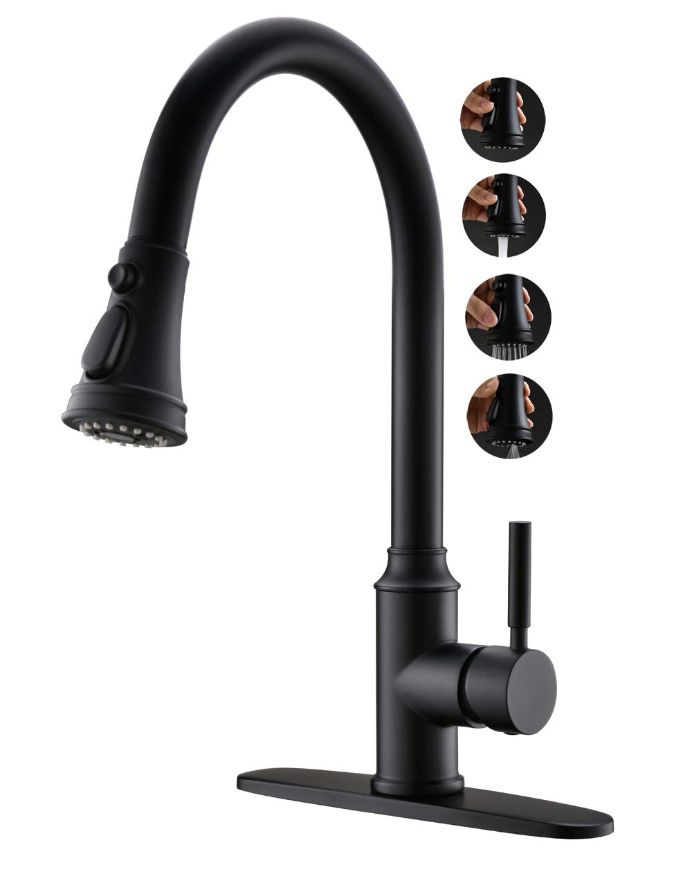 Online At Best Price Mqwox Matte Black Kitchen Faucet Bronze Modern High Arc Pull Out Kitchen Faucets Single Handle Stainless Steel Kitchen Sink Faucets With Pull Down Sprayer And Deck Plate Famous