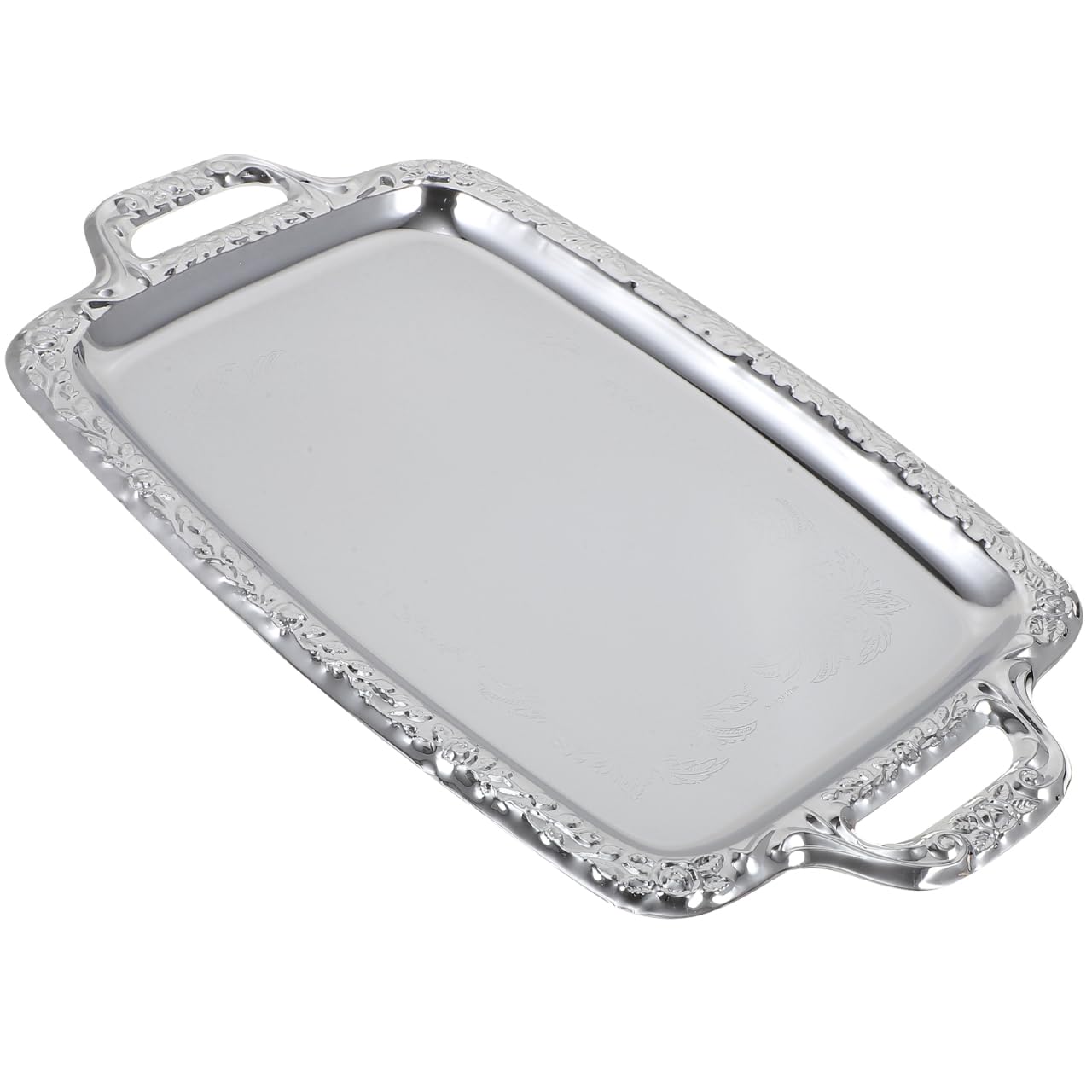 Photo 1 of Cabilock Elegant Rectangular Silver Tray Mirrored Tray for Whiskey Decanter Candlesticks Vanity Perfume and Snack Bread Breakfast Fruit Serving Dish