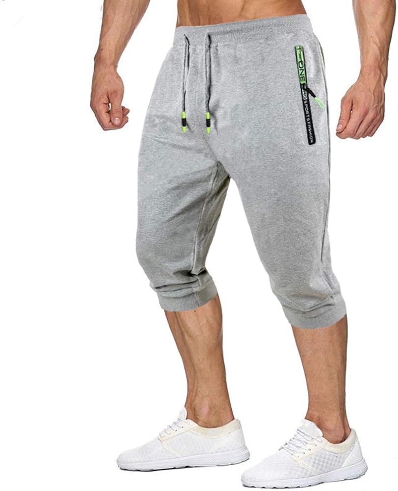 MANSDOUR Men's Jogger Capri Pants 3/4 Workout Gym