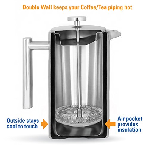MIRA 20 oz Stainless Steel French Press Coffee Maker Double Walled Insulated Coffee & Tea