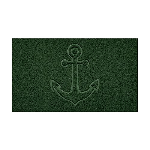Nicoman Embossed Spaghetti Door Mat Dirt-Trapper Jet-Washable Doormat 70x43cm (Green, ANCHOR Shape) - Use on Carpet ONLY
