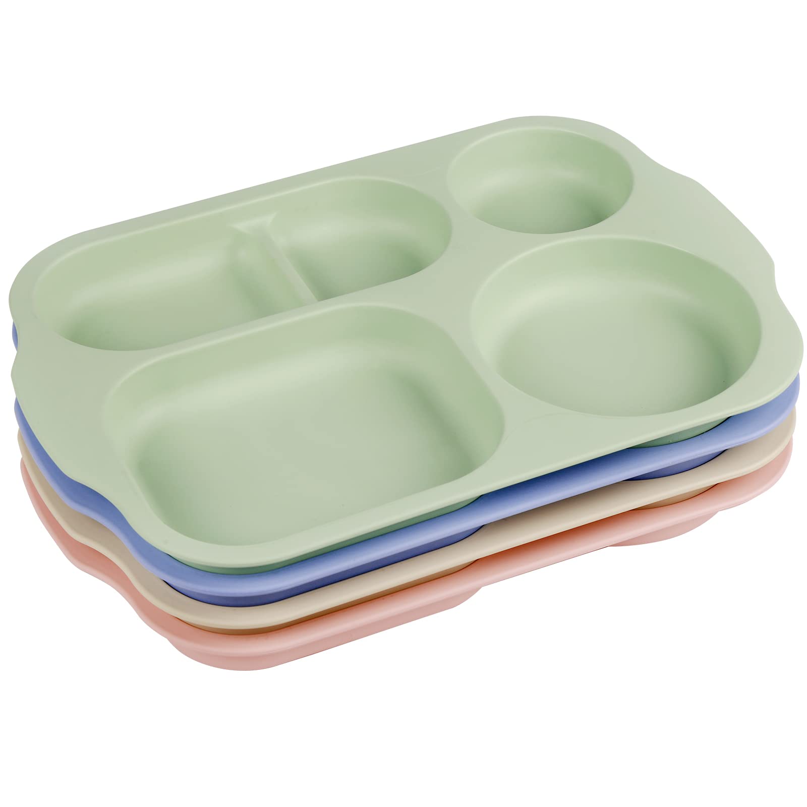 Greentainer Unbreakable Divided Dinner Plates for Kids - 11 Inch Lightweight Plates with 5 Compartments, Serving Platter Dishes for Camping Barbecue Baking, Microwave & Dishwasher Safe, Set of 4