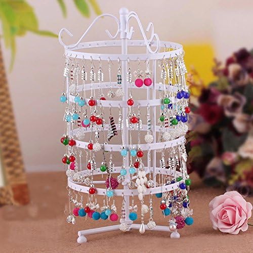 Ziomee 72 Pairs/144 Holes Earring Holder Organizer/4 Tiers Rotating Earring/Jewelry/Necklace stand display Rack Towers/White