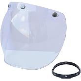 Reicyfang Motorcycle Bubble Visor Wind Shield Lens, Motorcycle 3-Snap Button Flip Up Down Universal Bubble Visor, Motorcycle Anti-UV Helmets Lens Universal for Standard 3-Snap Open Face Helmets