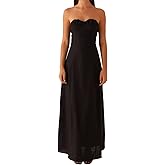 FEORJGP Women Summer Tube Top Long Dress Ruched Off Shoulder Midi Dress Sleeveless A-Line Evening Party Clubwear Maxi Dresses