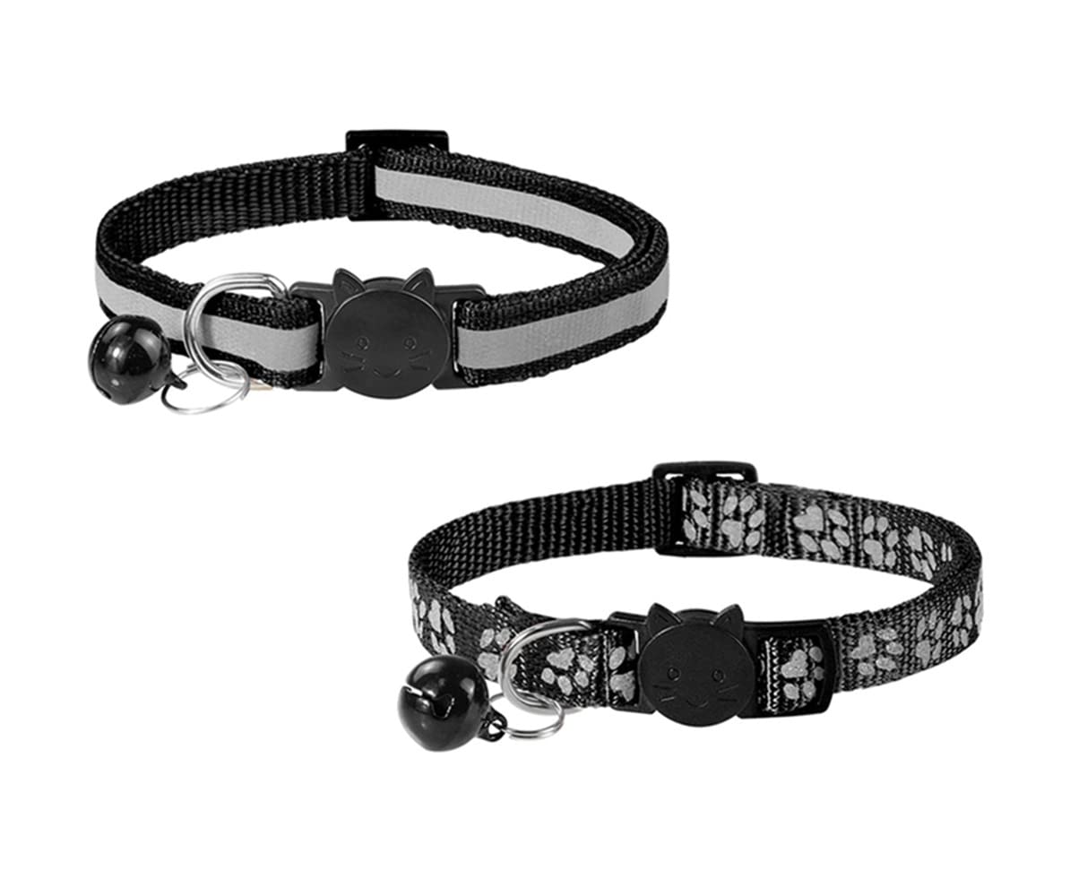 LATRAT 2 Pack Anti Strangulation Cat Collar Adjustable Reflective Cat Collar for Cats Puppy with Bell and Safety Buckle 19-32cm Black Suitable for Most Cats