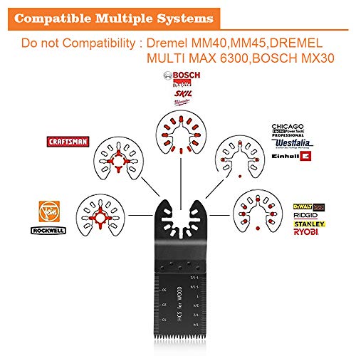 Flymall 20PCS Universal Wood Metal Oscillating Multitool Quick Release Saw Blades Fit Fein Multimaster Porter Cable Black & Decker Bosch Dremel Craftsman Ridgid Ryobi Makita Milwaukee Dewalt Rockwell