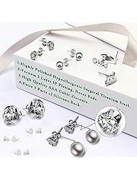 Bling Toman Womens Titanium Earrings Girls Surgical Steel Earrings Hypoallergenic Earrings for Sensitive Ears Piercing Earrings Stud for Both Mom and Daughter, Women Jewelry Gift Sets